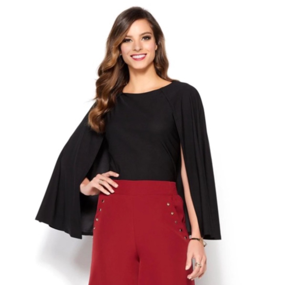 NWT IMAN Global Chic Black Cape Top